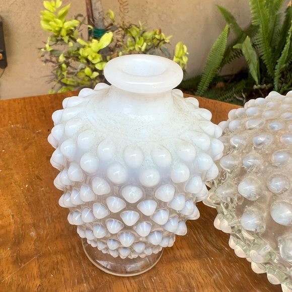 Vintage Fenton Opalescent Glass Vases/ hobnail milk glass perfume bottles - Picture 2 of 6